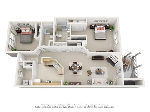 Floor plan for 2 beds, 2 baths, 1130 sqft
